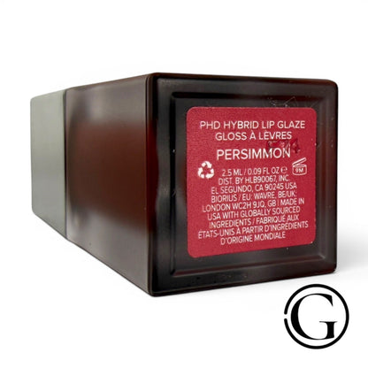 GOODSNYC Haus Labs by Lady Gaga PhD Hybrid Lip Glaze mini in Persimmon, showing the base label with product details.