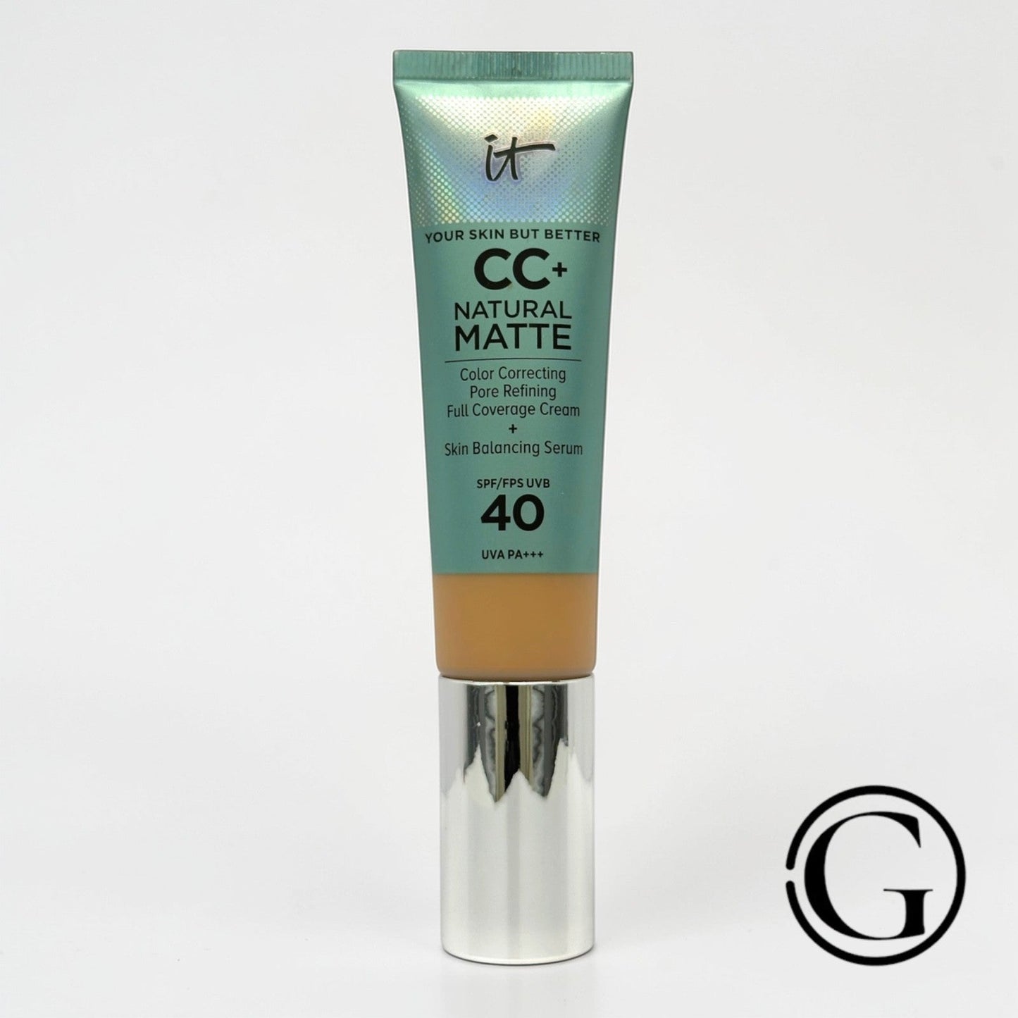 GOODSNYC IT Cosmetics CC+ Cream Matte foundation in a teal tube with silver cap, offering full coverage and SPF 40.