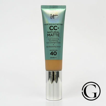 GOODSNYC IT Cosmetics CC+ Cream Matte foundation in a teal tube with silver cap, offering full coverage and SPF 40.