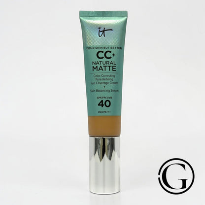 GOODSNYC It Cosmetics CC+ Cream Matte full-coverage foundation in a mint green tube with SPF 40 protection.