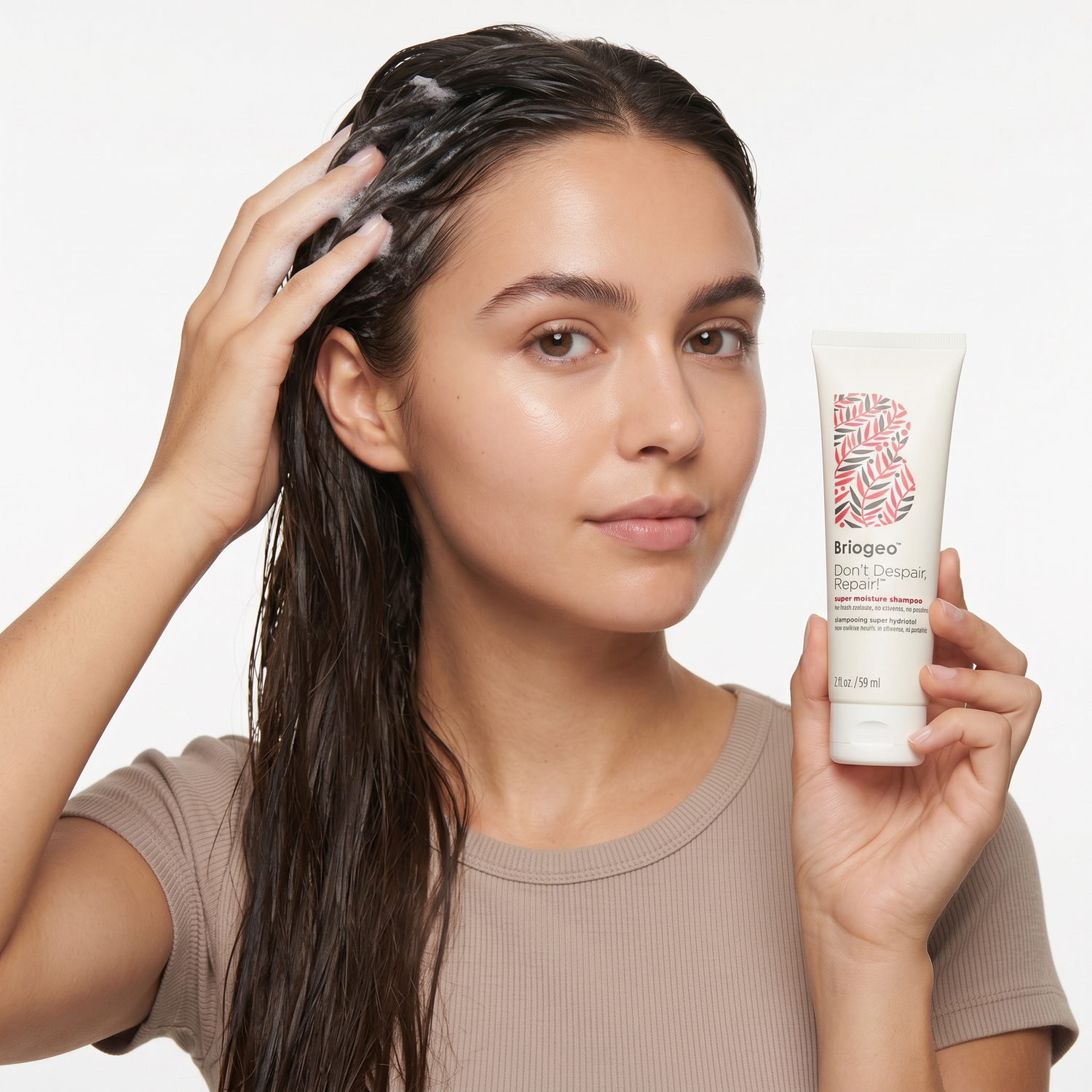 Who should try Briogeo Don't Despair Repair Shampoo — model lathering shampoo