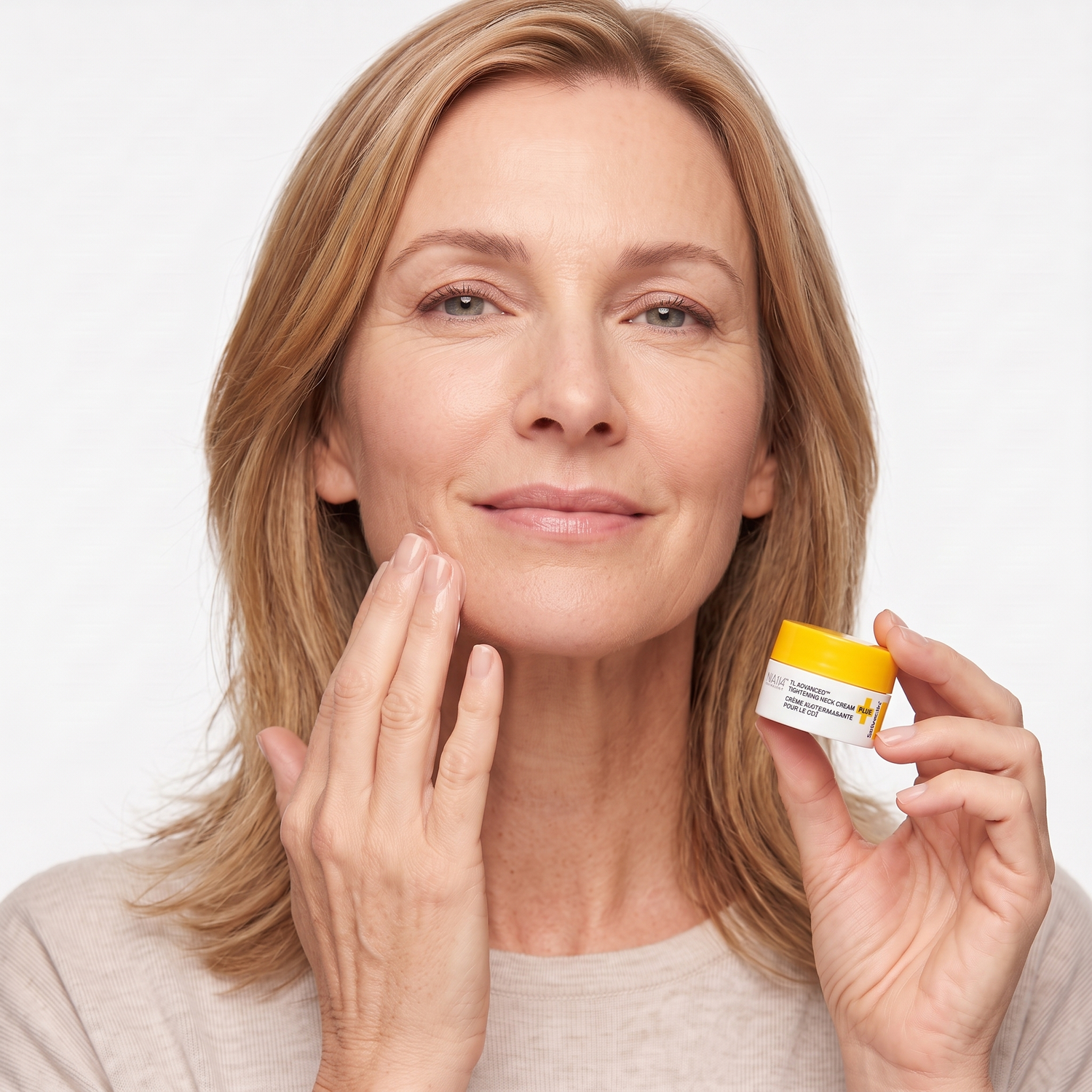 Who should try StriVectin TL Advanced Tightening Neck Cream — mature model smoothing cream on her neck