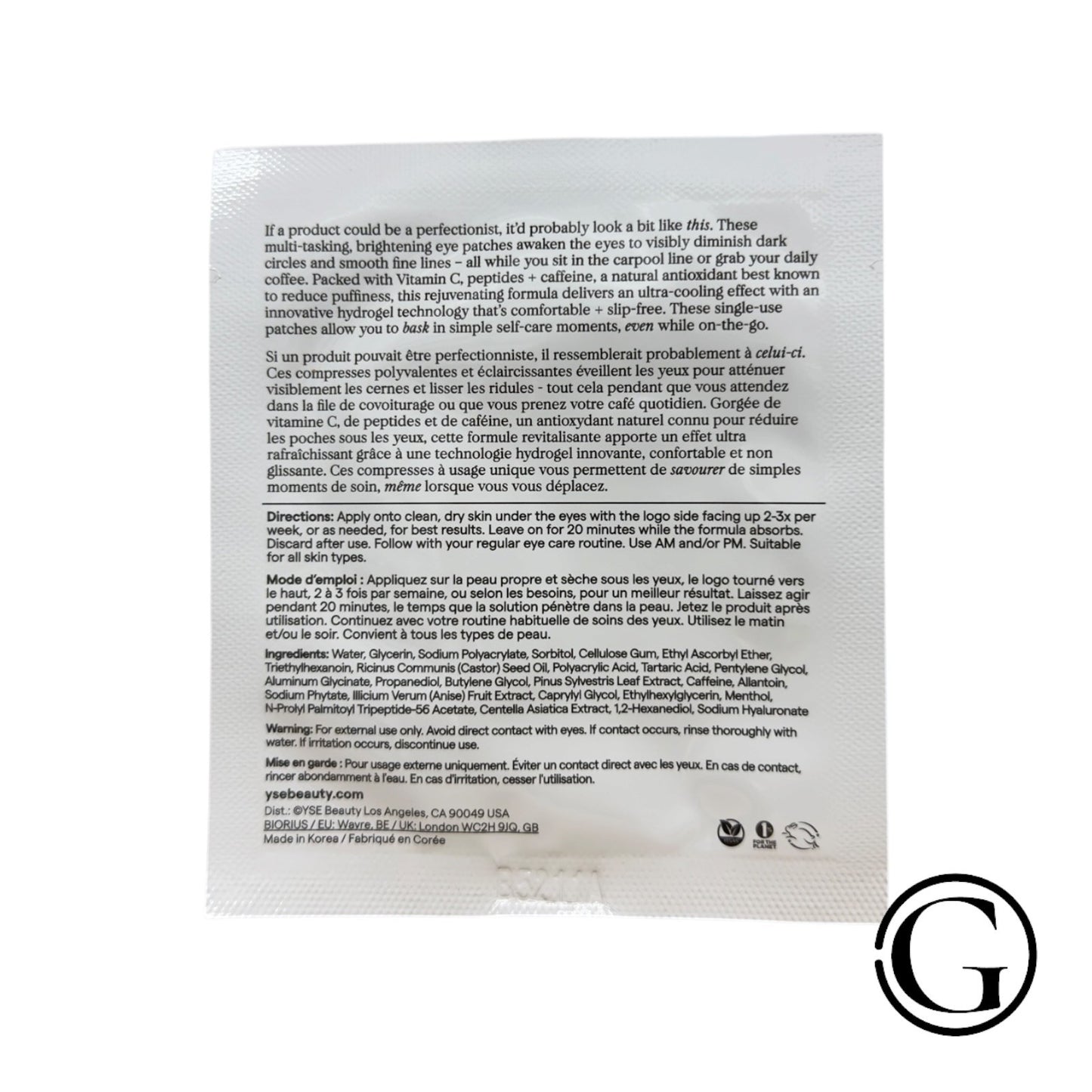YSE Beauty The Overachiever Brightening & Depuffing Eye Masks — White